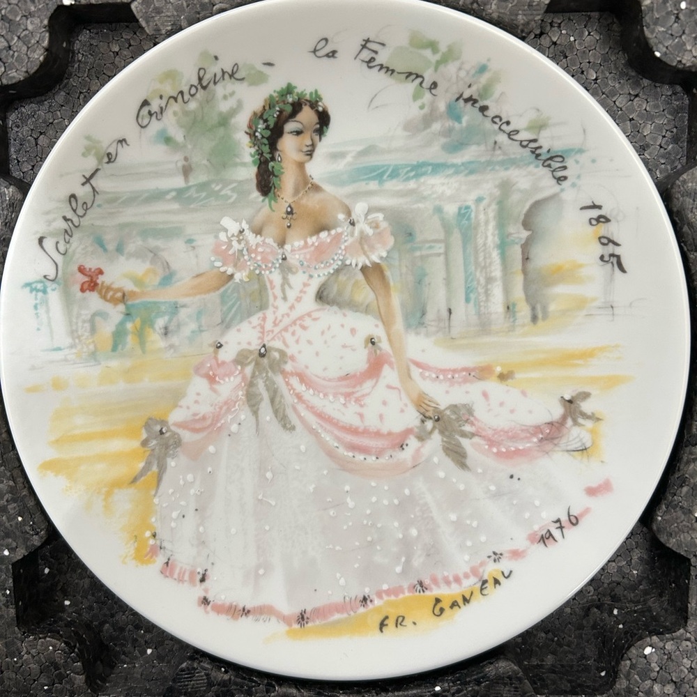 Henri d’Arceau Limoges French Porcelain Plate – Scarlet en Crinoline 1865